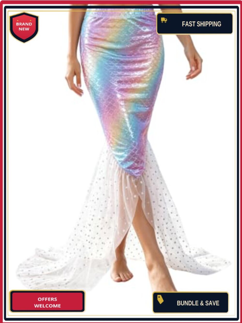 Mermaid Sequin Half Skirt Costume Outfit Polyester Spandex
